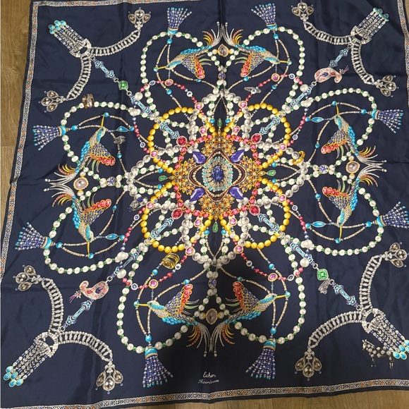 Echo Navy and Teal Silk Scarf - Picture 3 of 6